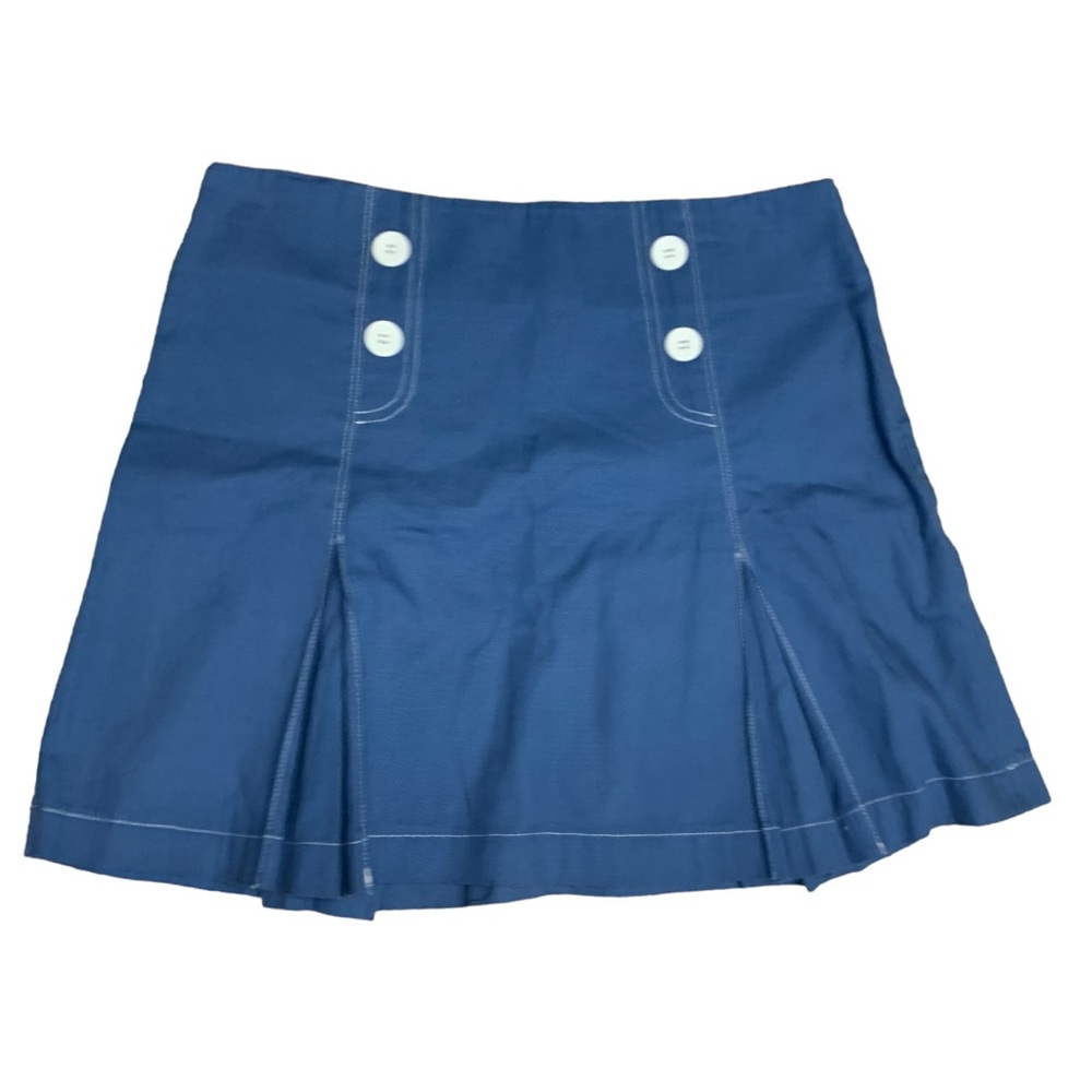 Y2K Academia Mini Skirt Buttons Pleats Blue Size 4 Liquid Cosplay Costume School